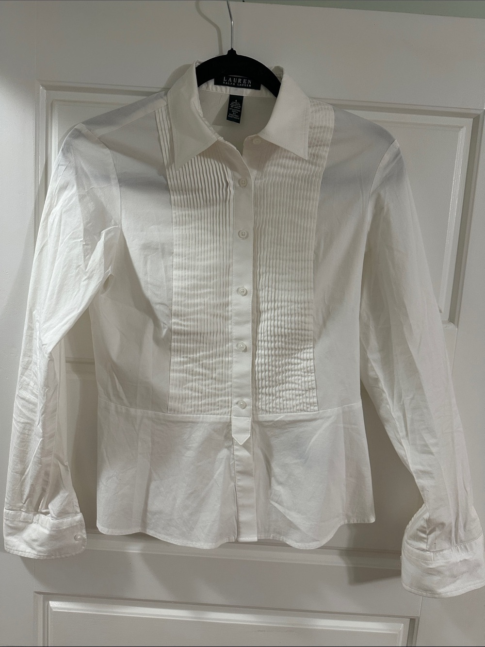 Lauren Ralph Lauren White Pleated Front Dress Shirt